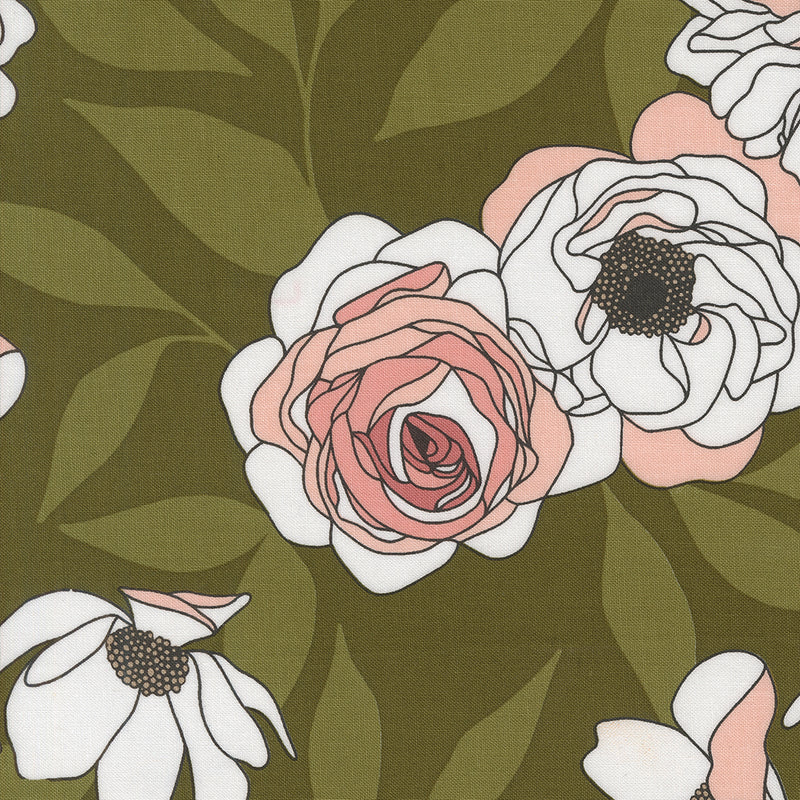 Botany Quilt Fabric - Cabbage Rose in Monstera Green/Multi - 11550 19