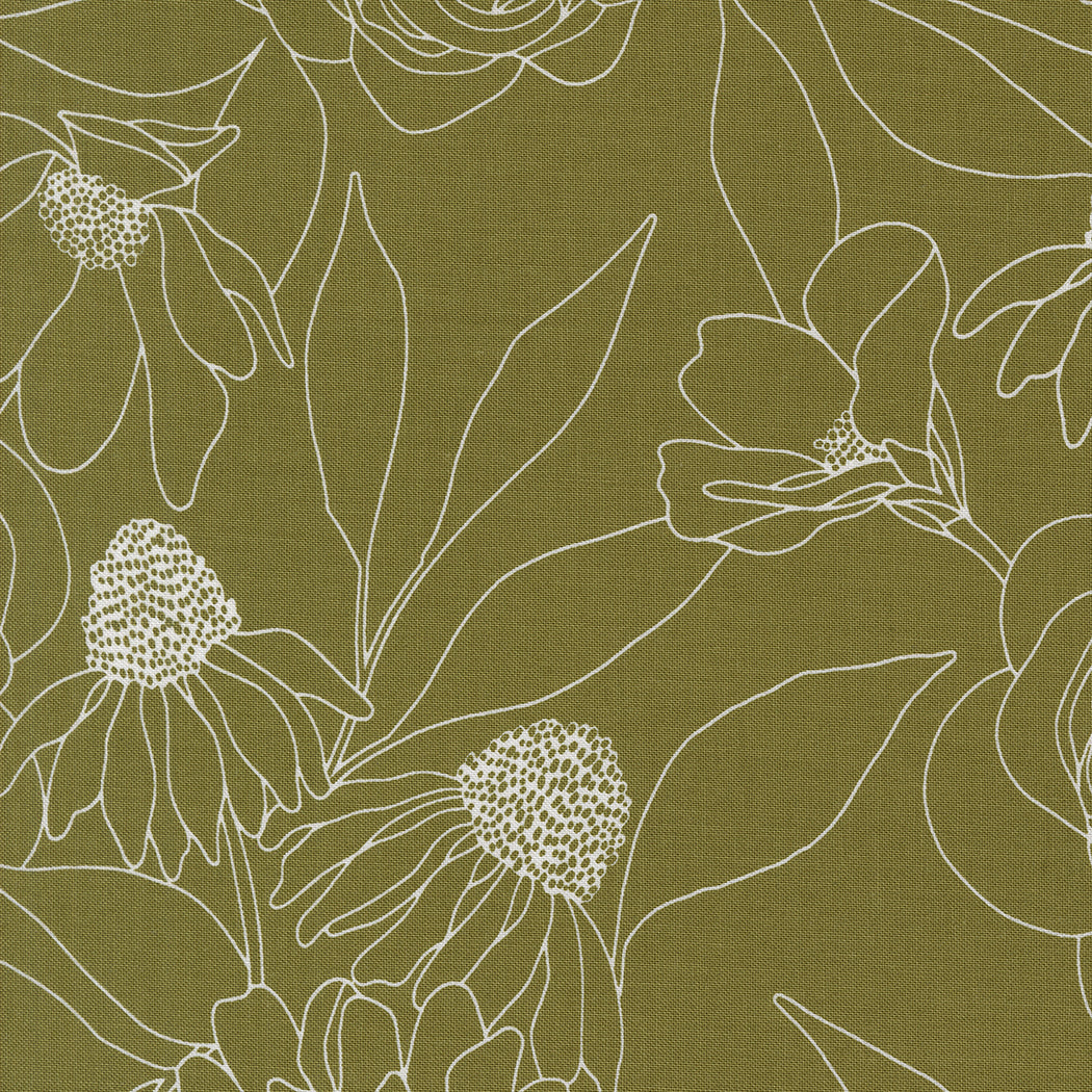 Botany Quilt Fabric - Etched Floral in Fern Green - 11557 18