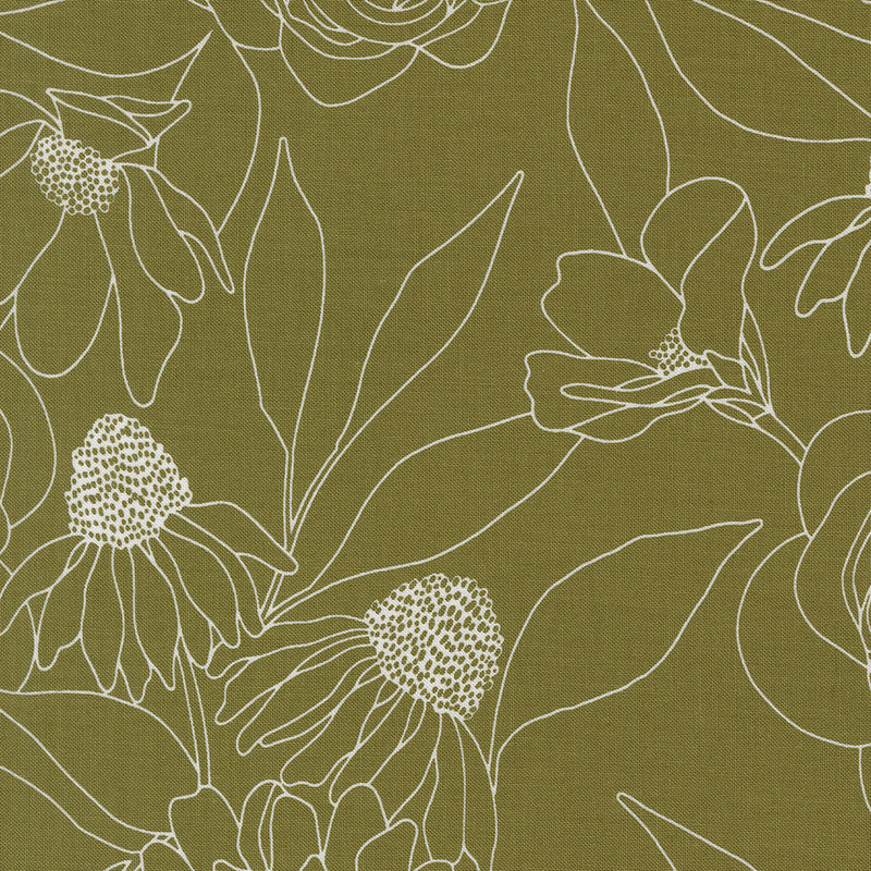 Botany Quilt Fabric - Etched Floral in Fern Green - 11557 18