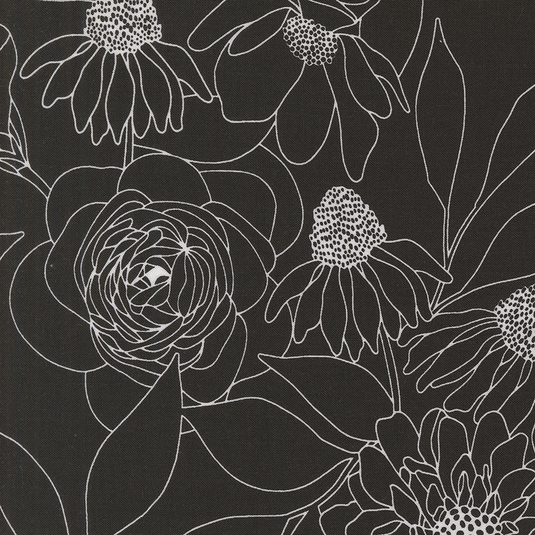 Botany Quilt Fabric - Etched Floral in Ink Black - 11557 12