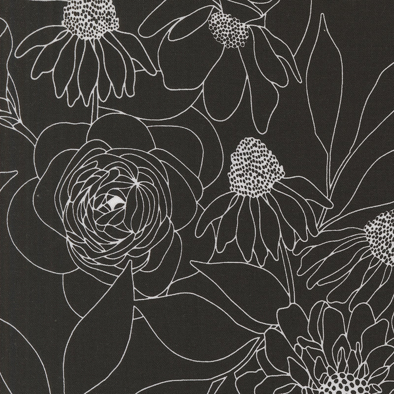 Botany Quilt Fabric - Etched Floral in Ink Black - 11557 12