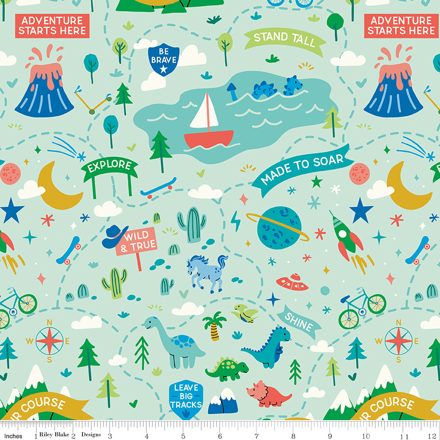 Brave Your Way Quilt Fabric - Adventure Awaits in Mint Aqua - C18310-MINT
