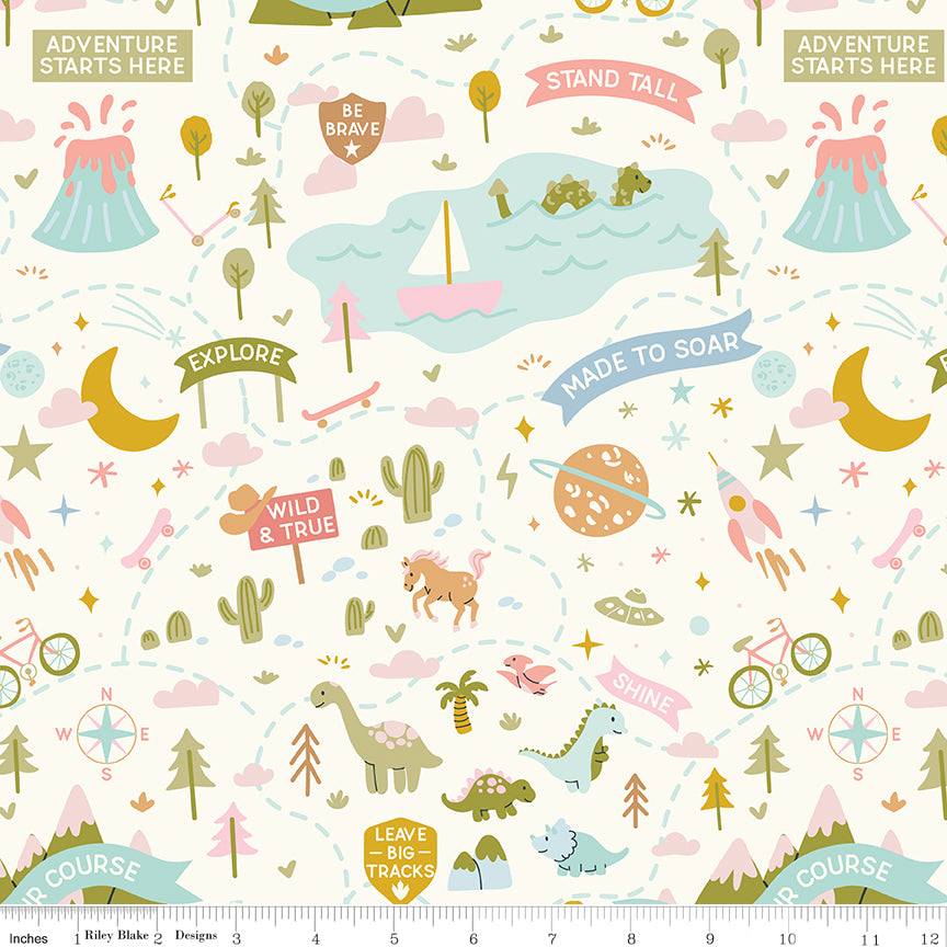 Brave Your Way Quilt Fabric - Adventure Awaits in Petal Cream/Multi - C18310-PETAL