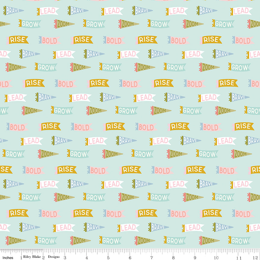 Brave Your Way Quilt Fabric - Banners in Songbird Aqua - C18312-SONGBIRD