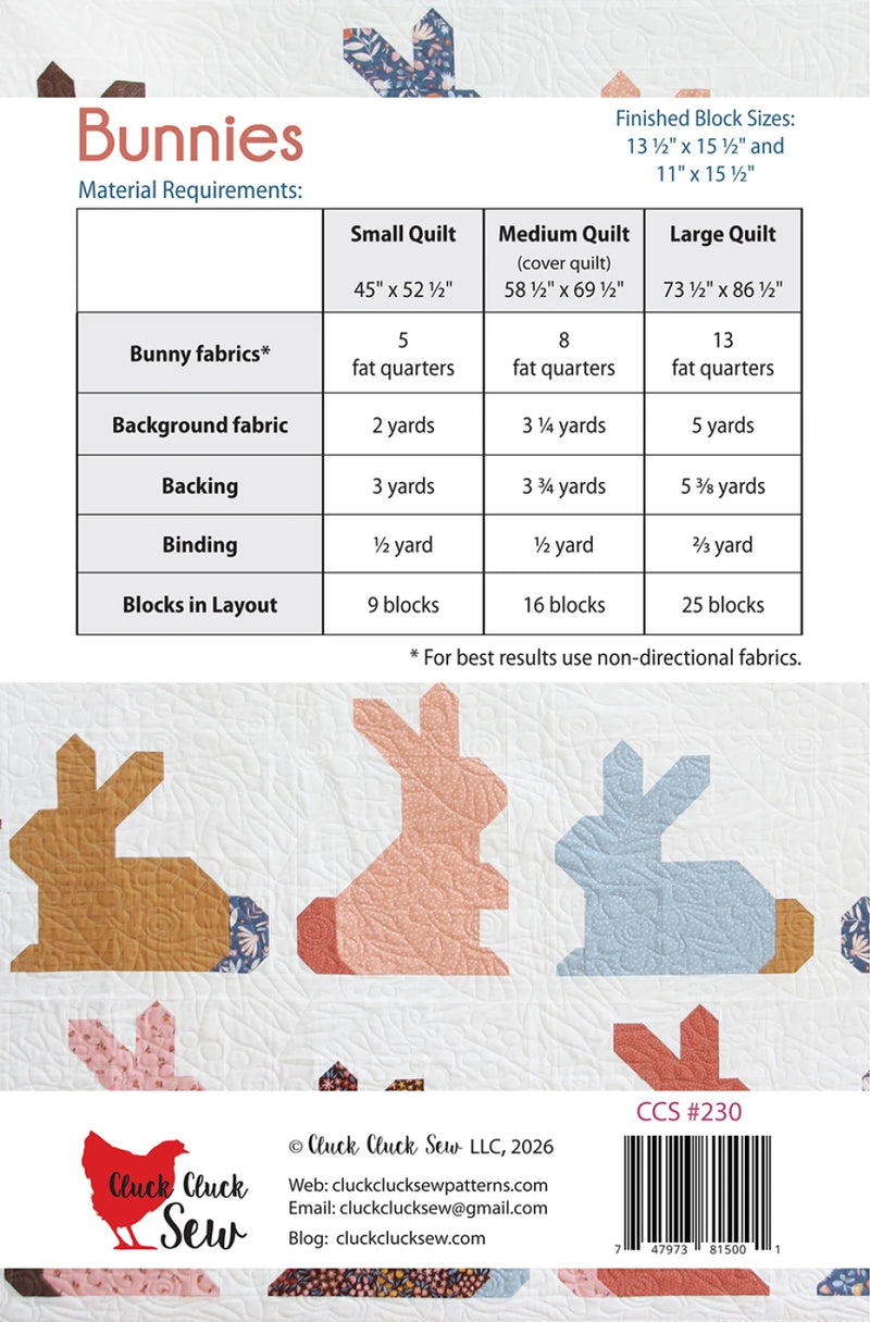 Bunnies Quilt Pattern from Cluck Cluck Sew - CCS 230 – Cary Quilting ...