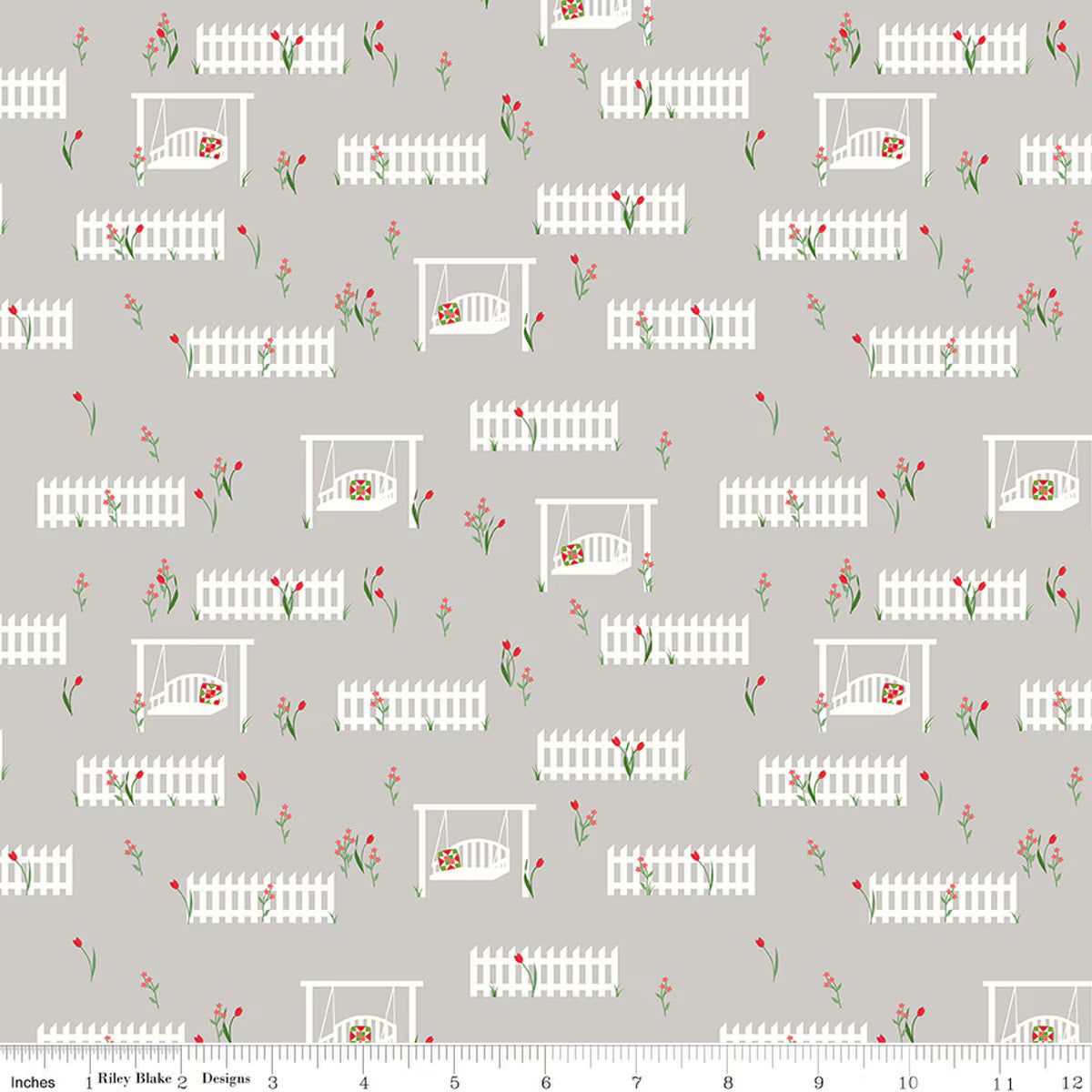 Front Porch Quilt Fabric -Swings on Gray- C17212-GRAY