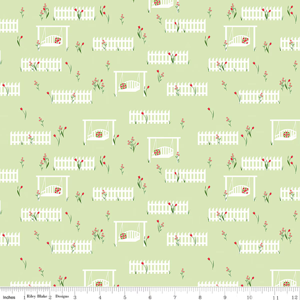 Front Porch Quilt Fabric -Swings on Green- C17212-GREEN