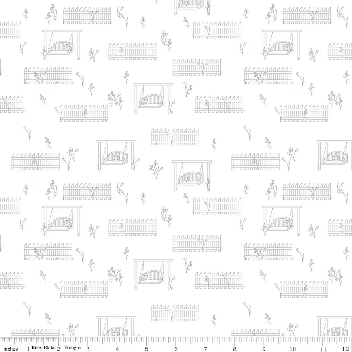 Front Porch Quilt Fabric -Swings on White- C17212-WHITE