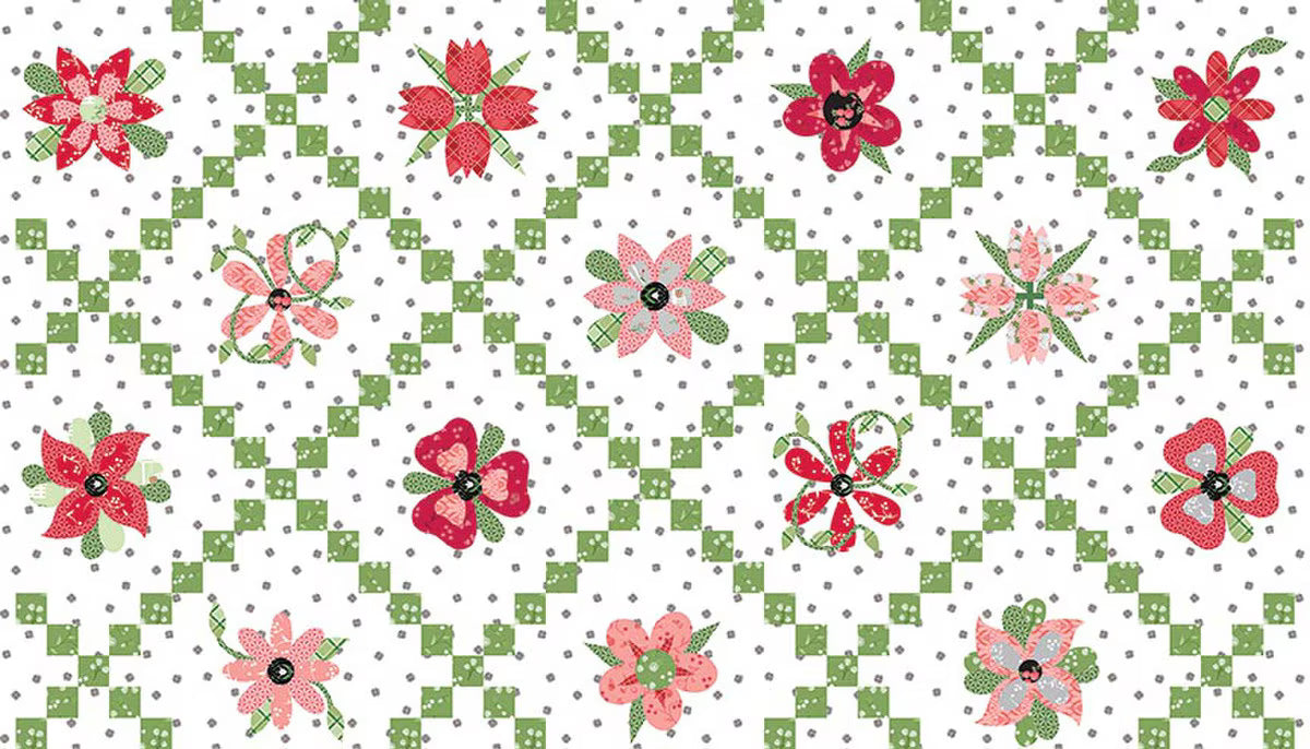 Front Porch Quilt Fabric - Flower Chain Cheater Print on White - C17219-WHITE