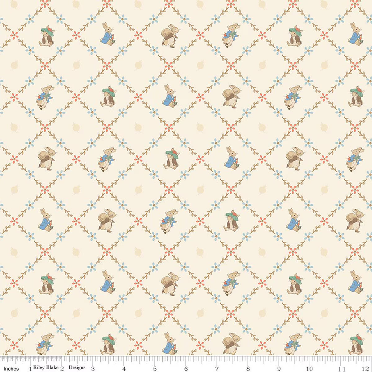 Peter Rabbit and Benjamin Bunny Quilt Fabric - Lattice in Cream - CD17254-CREAM