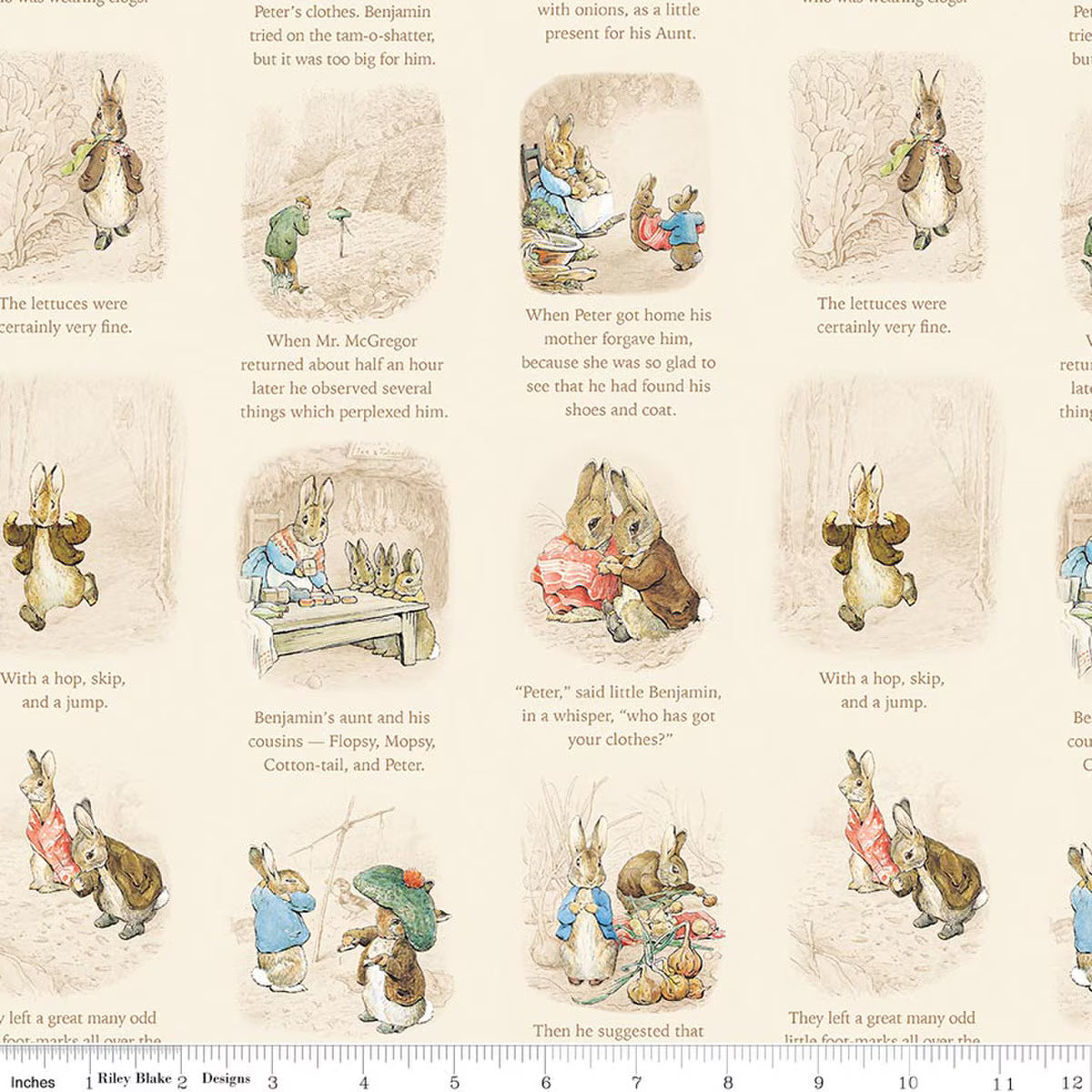 Peter Rabbit and Benjamin Bunny Quilt Fabric - Storytime in Cream - CD17252-CREAM