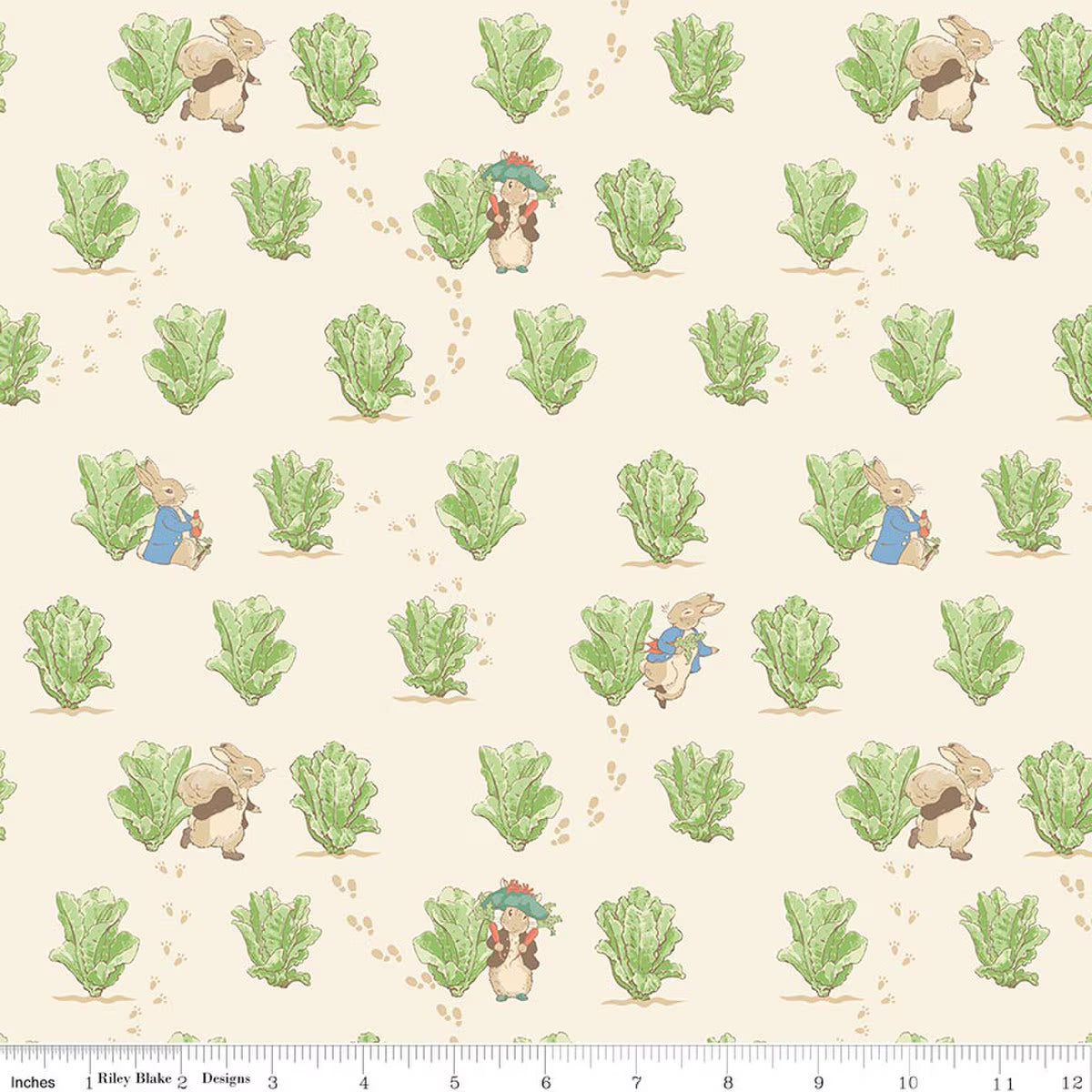 Peter Rabbit and Benjamin Bunny Quilt Fabric - Lettuce Patch in Cream - CD17253-CREAM