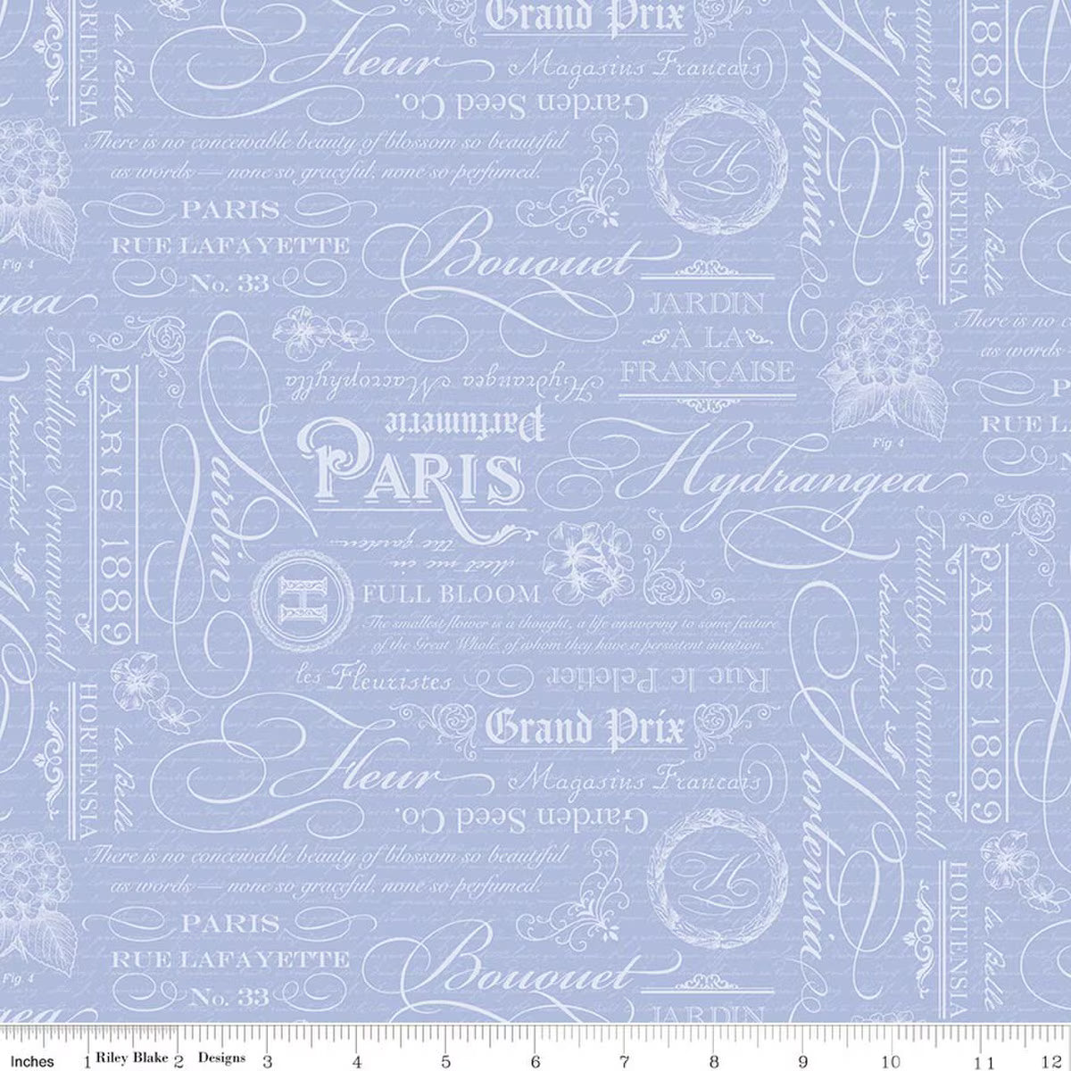 Hydrangeas in the Garden - Text in Blue Pearl - CPL16833-BLUE