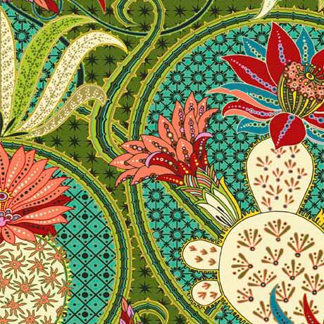 Cactus Garden Quilt Fabric -  Cactus Filigree Medallions in Olive Green - 2600 30144 G