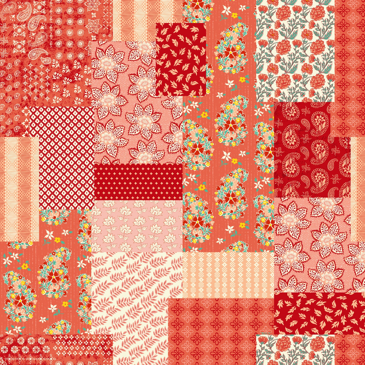 Cadence Quilt Fabric - Patchwork in Persimmon Red/Orange - 11919 11