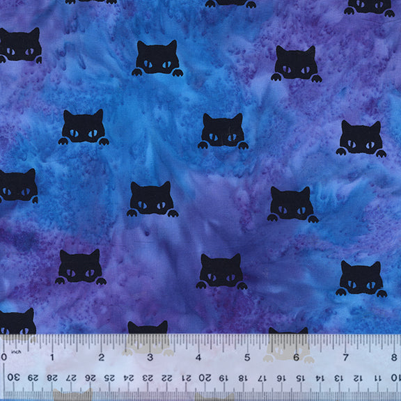 Cat Nap Batik Quilt Fabric - Sleepy Eyes in Cosmic Blue/Purple - 9190Q-9