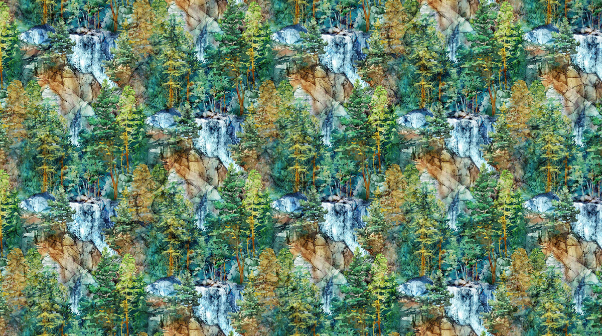 Cedarcrest Falls Quilt Fabric - All-over Scenic in Teal/Multi - DP26907-66