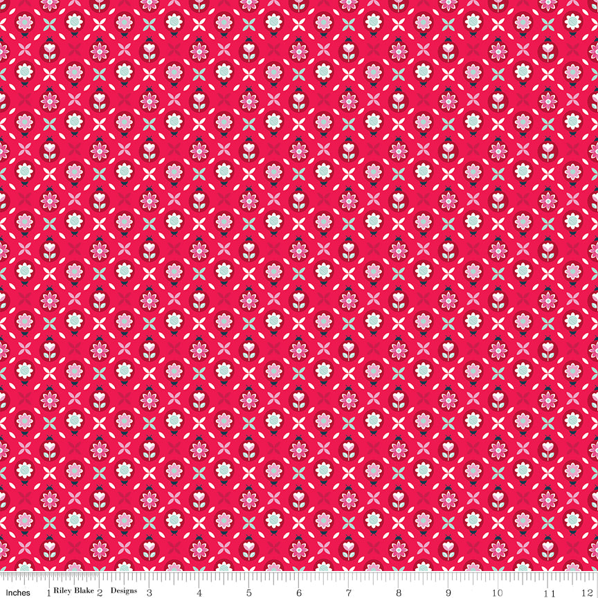 Chasing Rainbows Quilt Fabric - Cute as a Bug in Fruit Punch Red - C18011-FRUITPUNCH