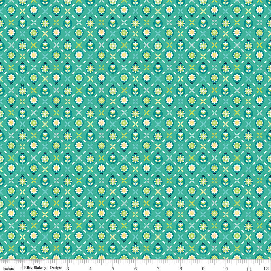 Chasing Rainbows Quilt Fabric - Cute as a Bug in Vivid Green - C18011-VIVID