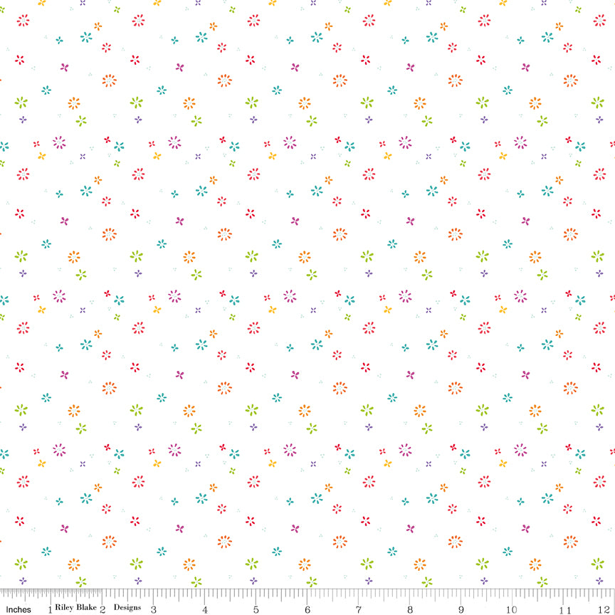 Chasing Rainbows Quilt Fabric - Garden Sprinkles in White/Multi - C18016-WHITE