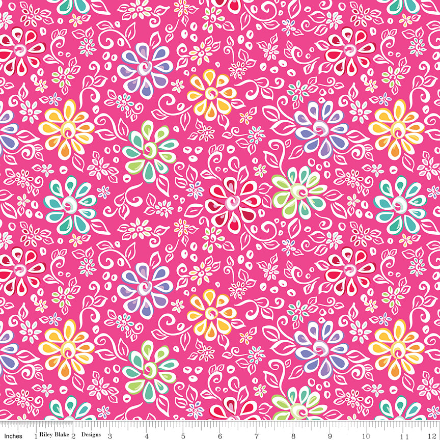 Chasing Rainbows Quilt Fabric - Main Floral in Pink - C18010-PINK