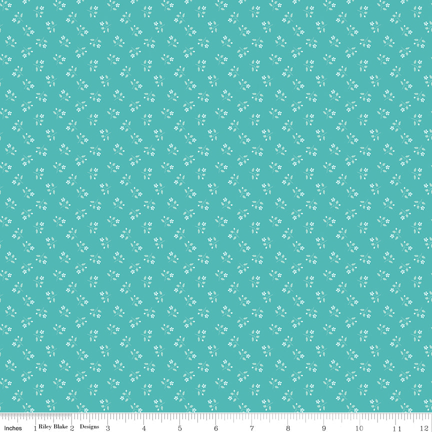 Chasing Rainbows Quilt Fabric - Scattered Stems in Cottage Aqua - C18015-COTTAGE