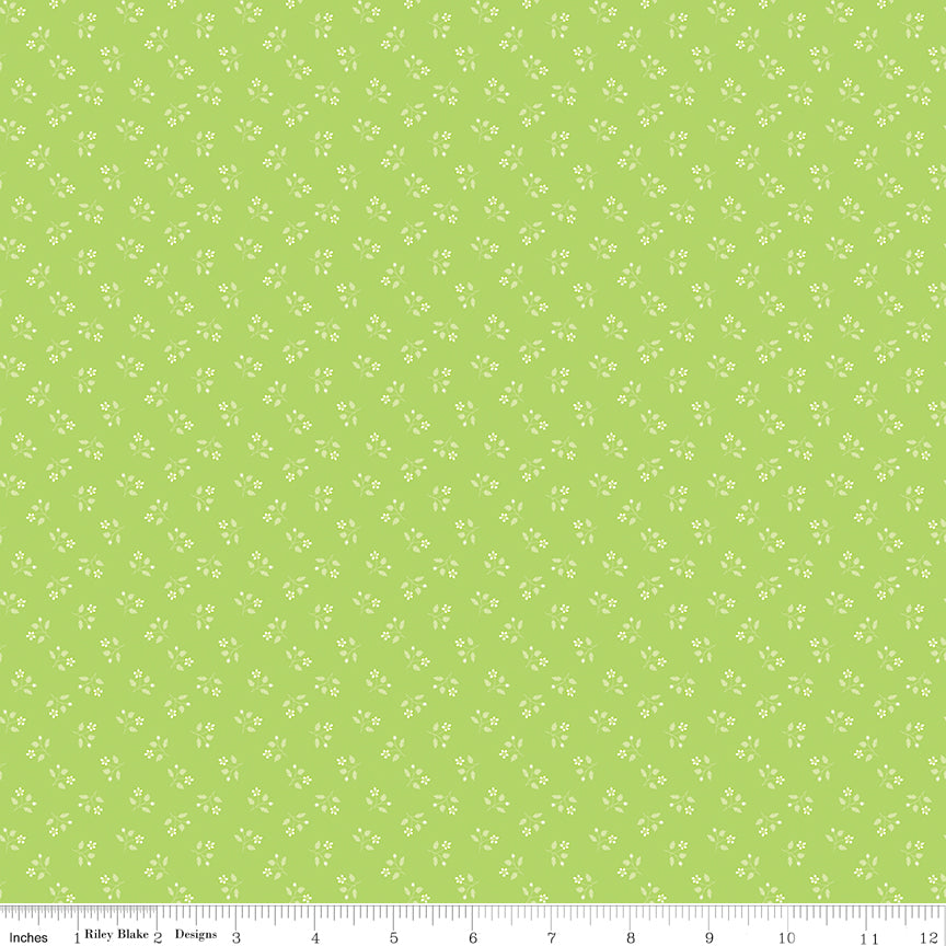 Chasing Rainbows Quilt Fabric - Scattered Stems in Green - C18015-GREEN