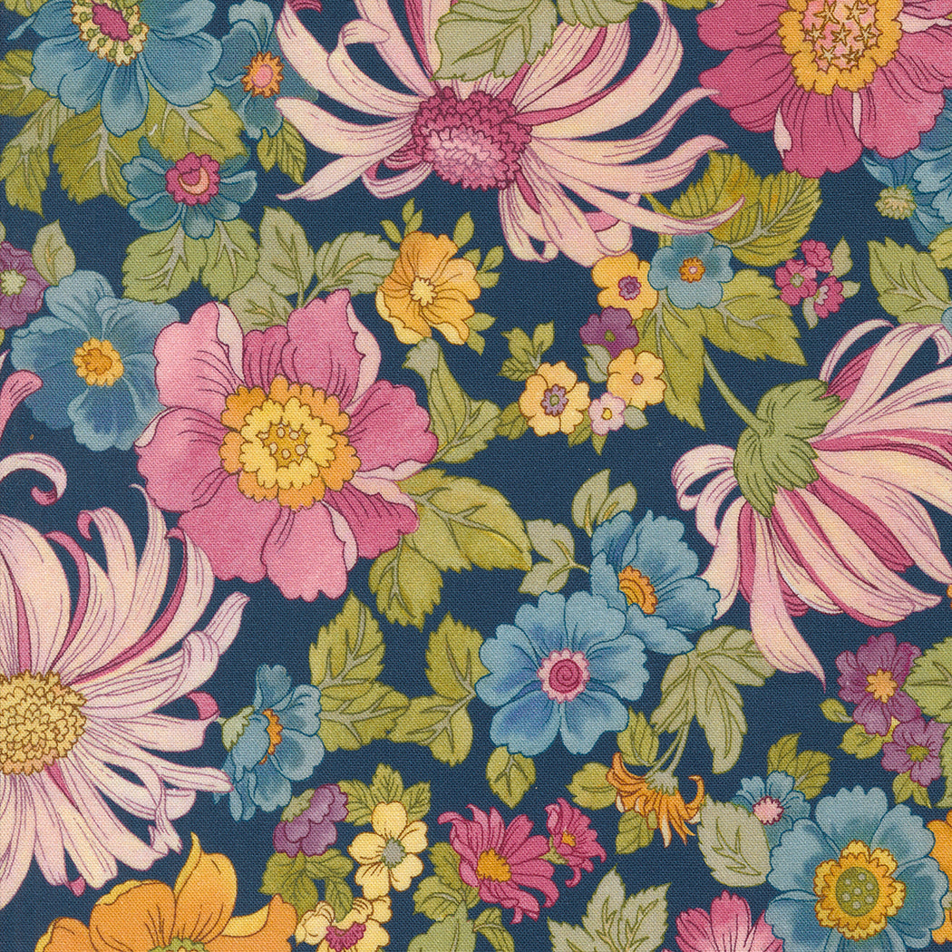 Chelsea Garden Quilt Fabric - Flower Show Large Floral in Navy Blue - 33740 12