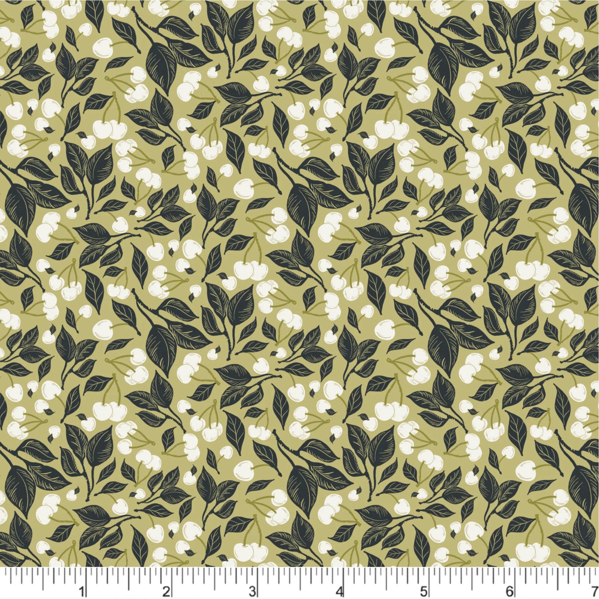 Cherries and Blossoms Quilt Fabric - Cherries in Green - PH0531