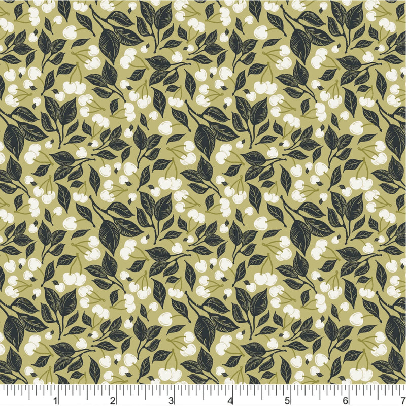 Cherries and Blossoms Quilt Fabric - Cherries in Green - PH0531