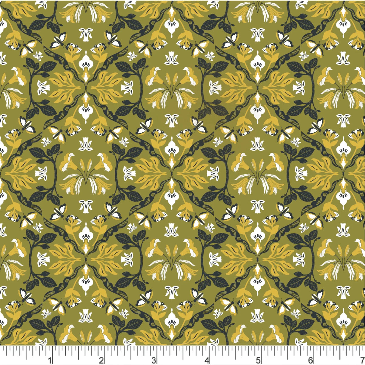 Cherries and Blossoms Quilt Fabric - Garden Elements in Green - PH0534