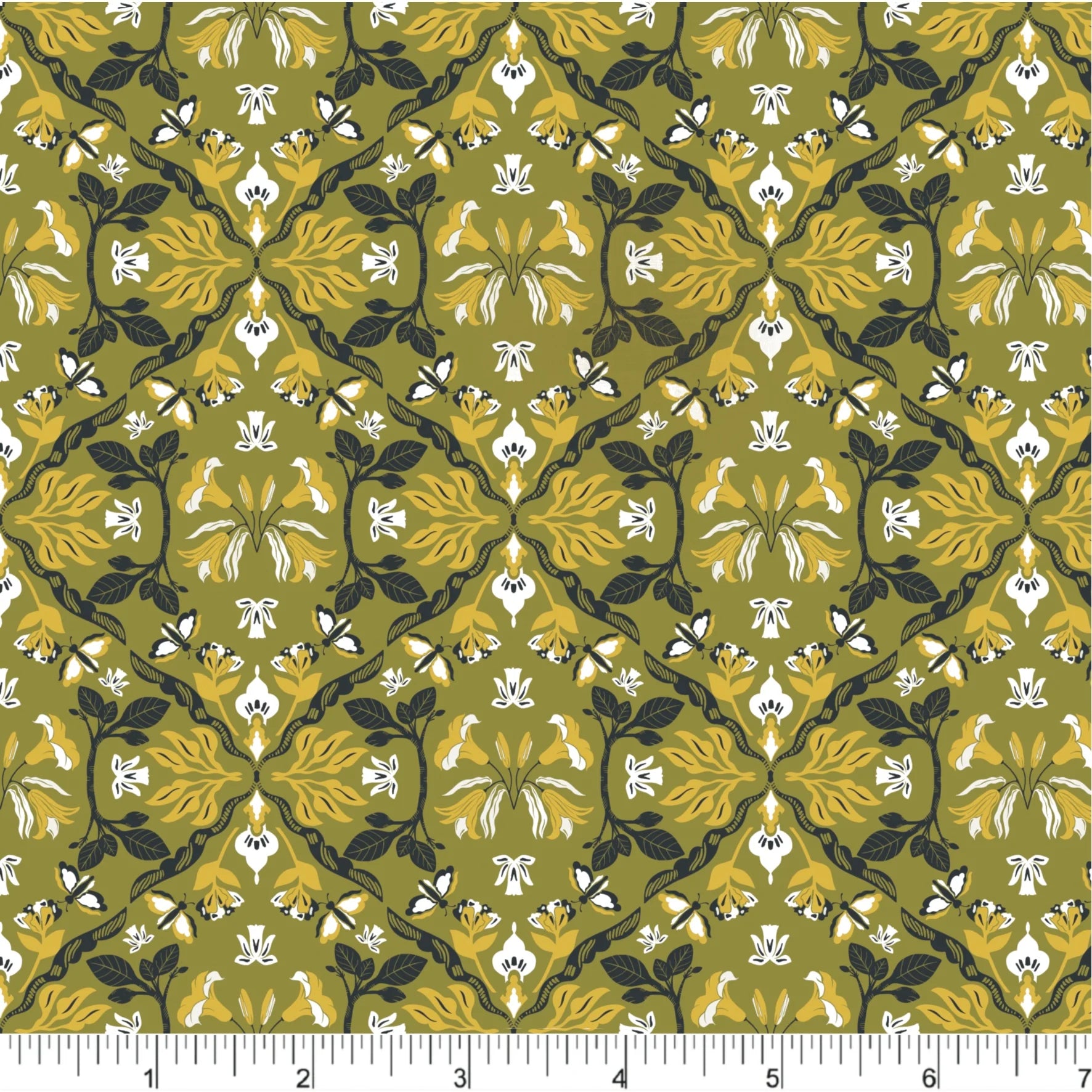 Cherries and Blossoms Quilt Fabric - Garden Elements in Green - PH0534