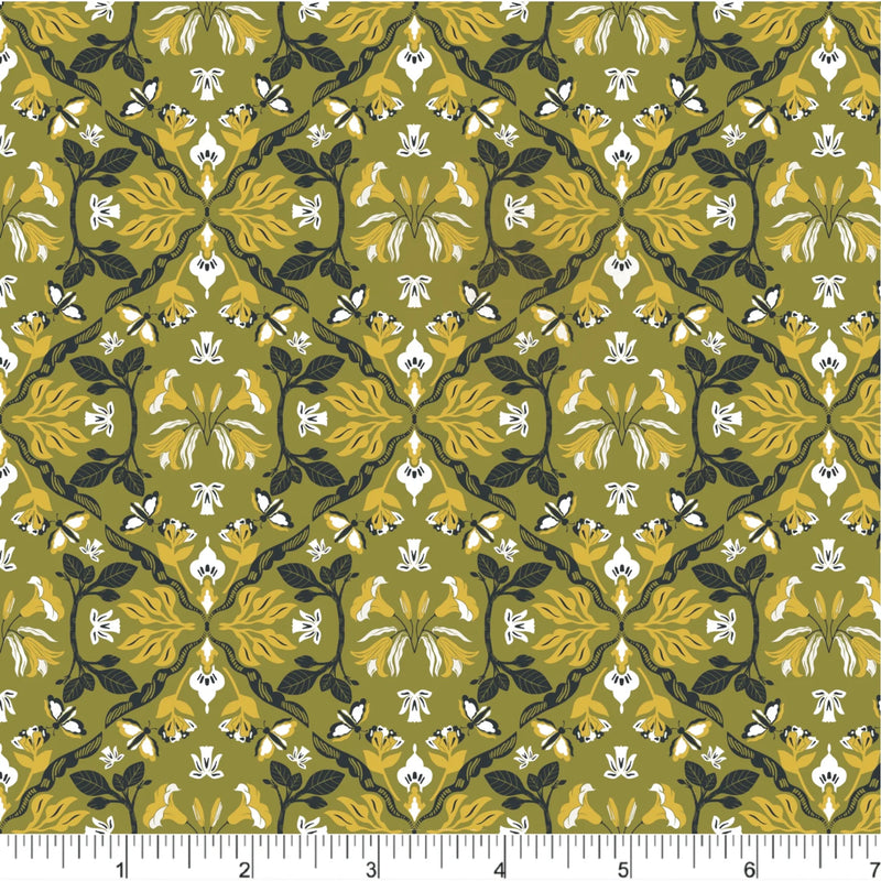 Cherries and Blossoms Quilt Fabric - Garden Elements in Green - PH0534