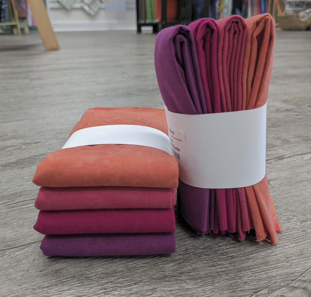 Cherrywood Hand Dyed Fabrics - Hot Medley 4 Step Fat Quarter Bundle (Purple/Red/Orange) - 4 pieces