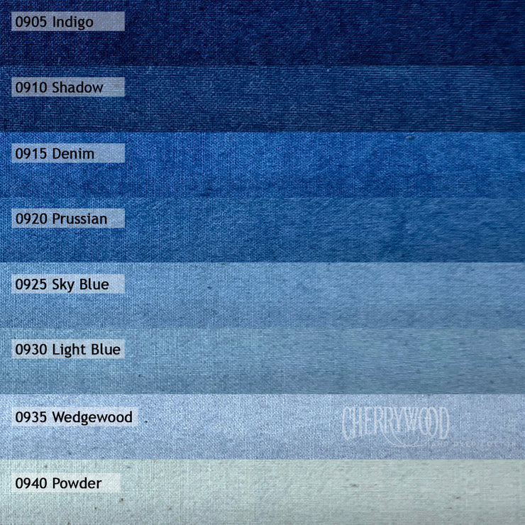 Cherrywood Hand Dyed Fabrics - Indigo 8 Step Half Yard Bundle (Blue) - 8 pieces
