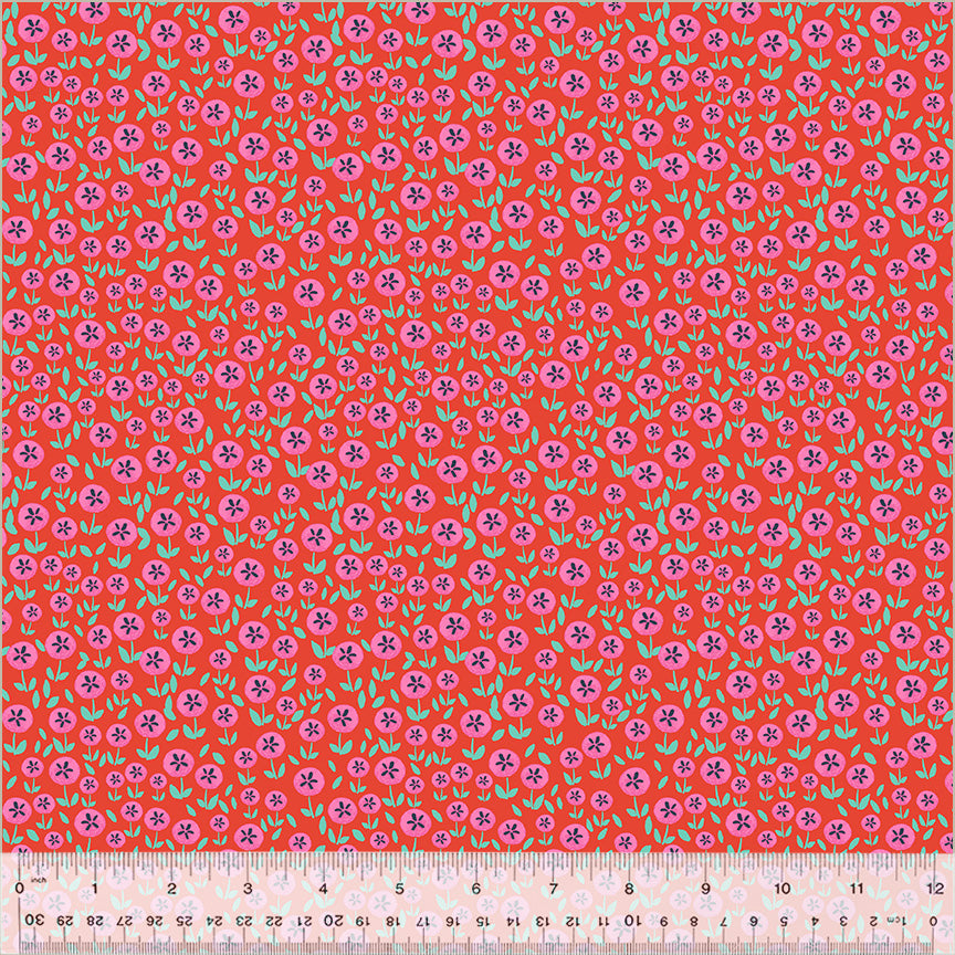 Chicken Littles Quilt Fabric - Flower Field in Tomato Red - 54090-5
