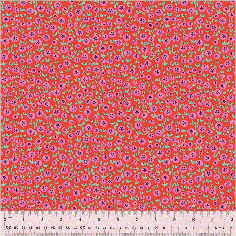 Chicken Littles Quilt Fabric - Flower Field in Tomato Red - 54090-5