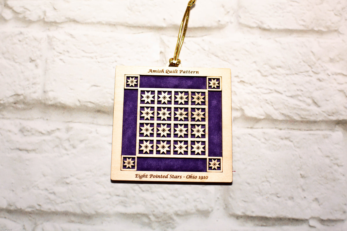 Christmas Quilt Ornament - Eight Pointed Star on Blue - AQP1