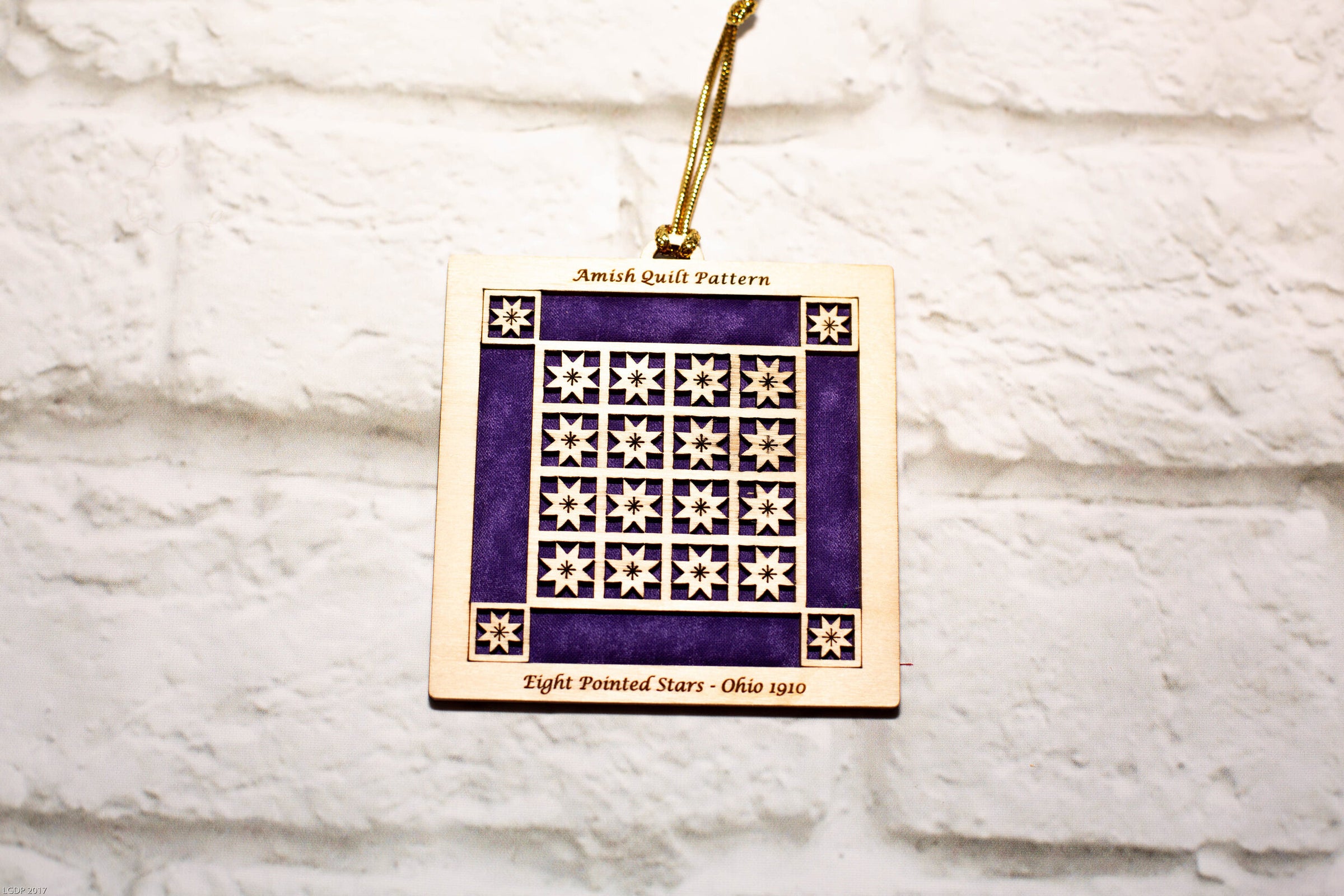 Christmas Quilt Ornament - Eight Pointed Star on Blue - AQP1
