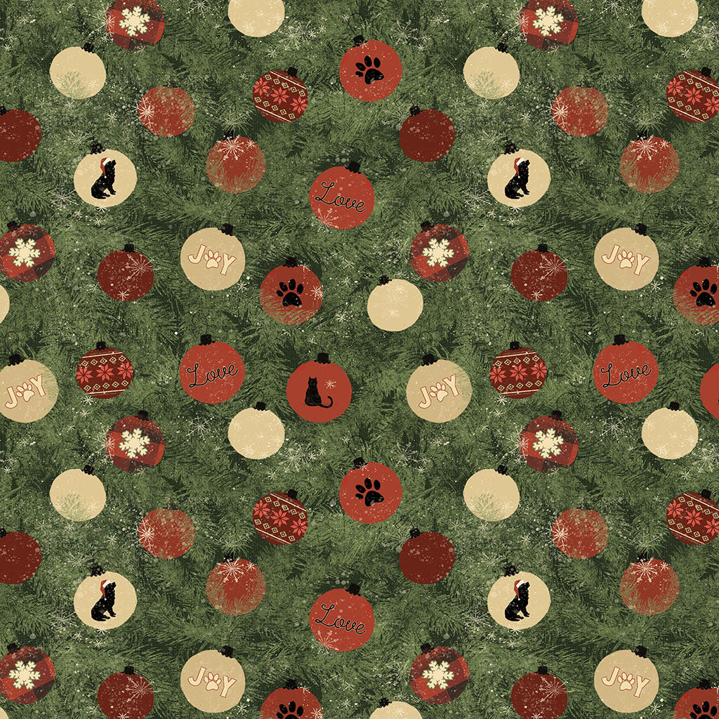 Christmas Tales Quilt Fabric - Ornaments in Forest Green/Multi - Y4804-113