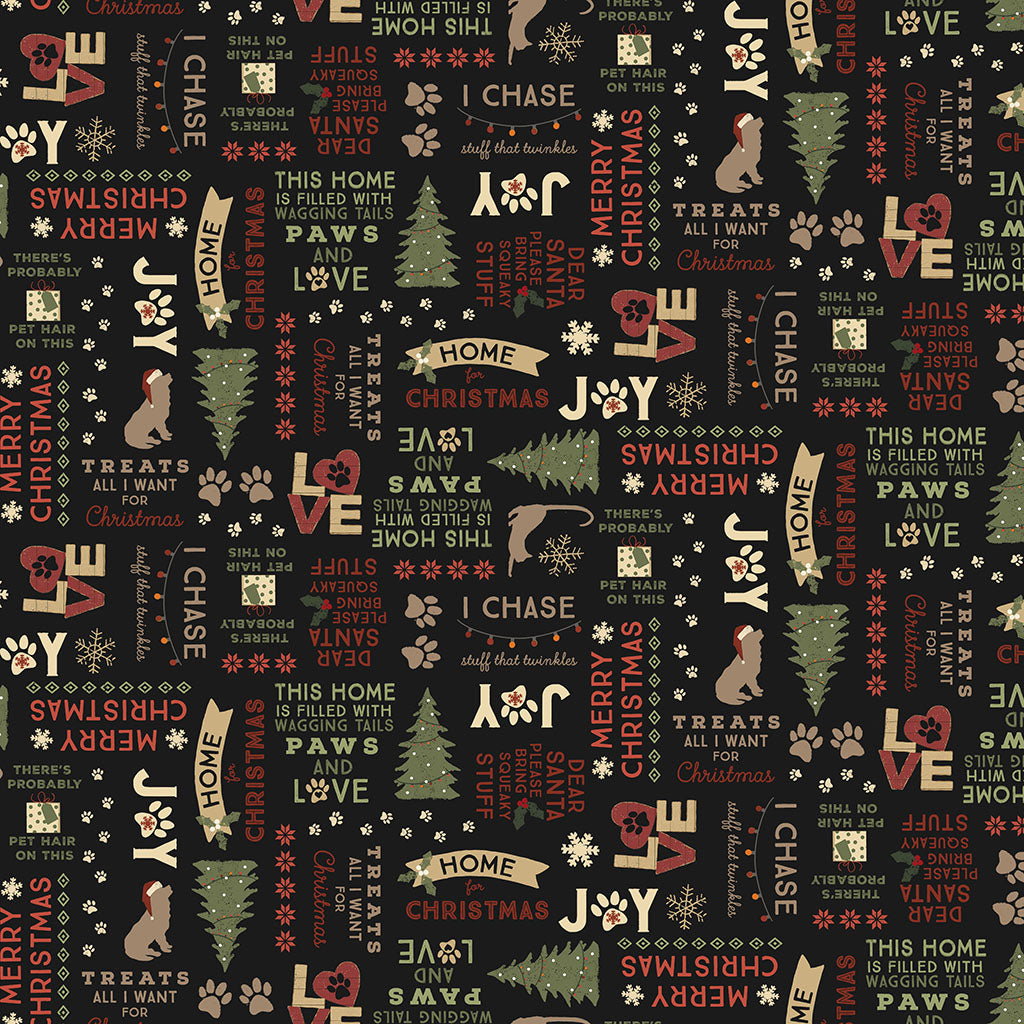 Christmas Tales Quilt Fabric - Words in Black - Y4805-3