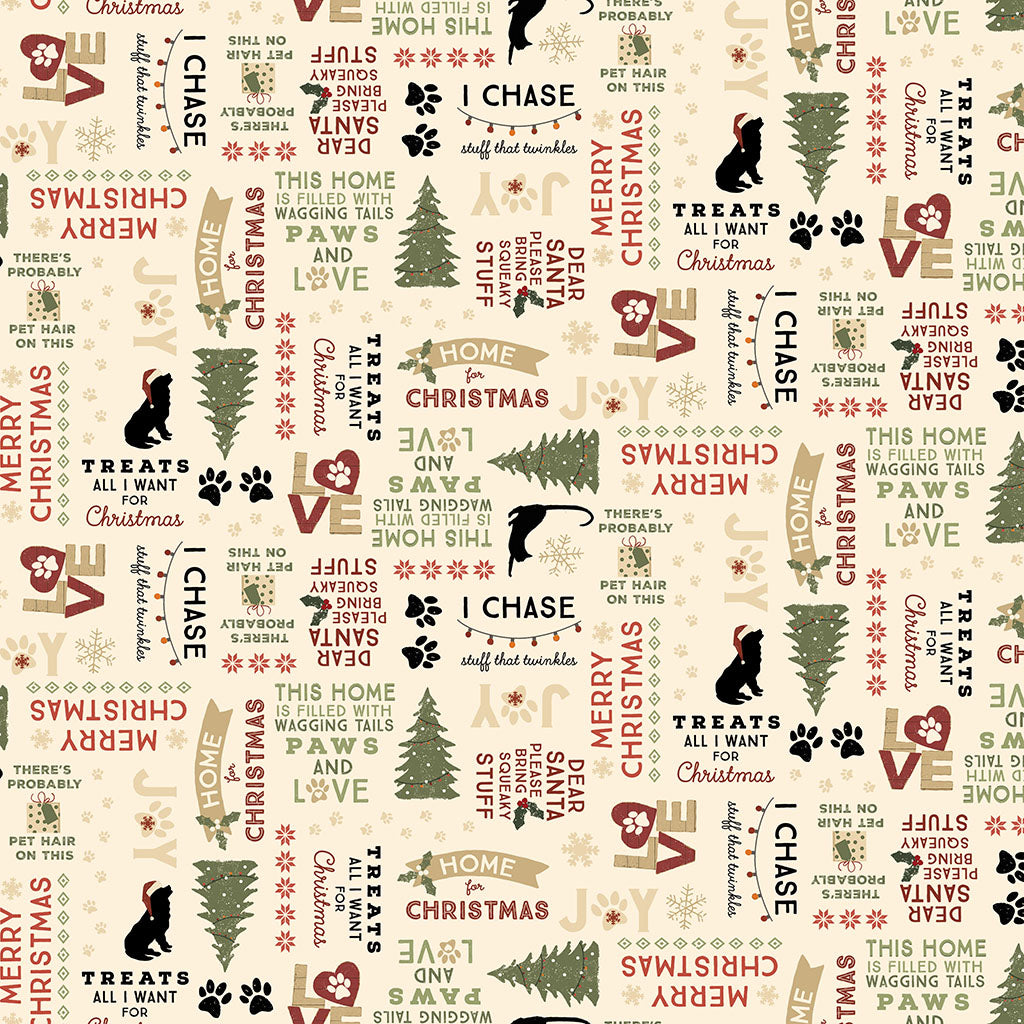 Christmas Tales Quilt Fabric - Words in Light Cream - Y4805-2