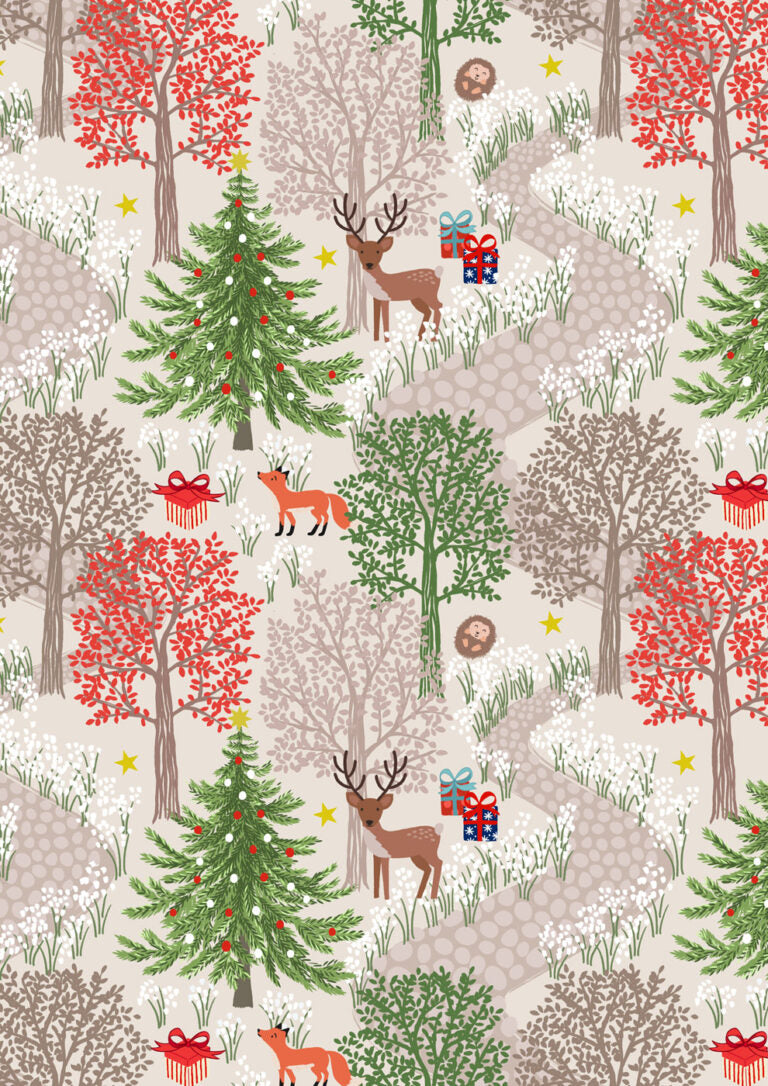 Christmas in Bluebell Wood Quilt Fabric - Christmas in Bluebell Wood in Cream - C139A