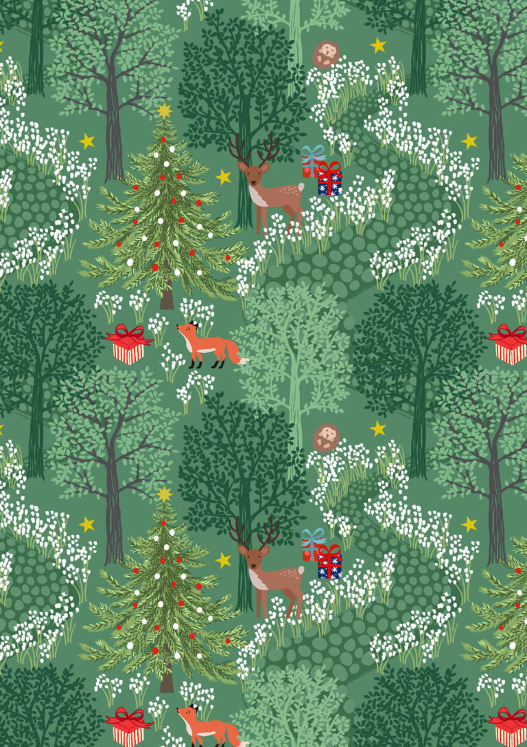 Christmas in Bluebell Wood Quilt Fabric - Christmas in Bluebell Wood in Green - C139B