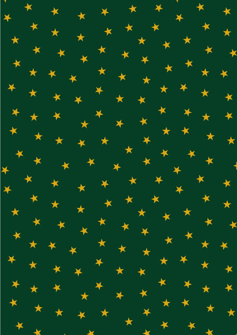 Christmas in Bluebell Wood Quilt Fabric - Gold Stars on Christmas Green - C143C