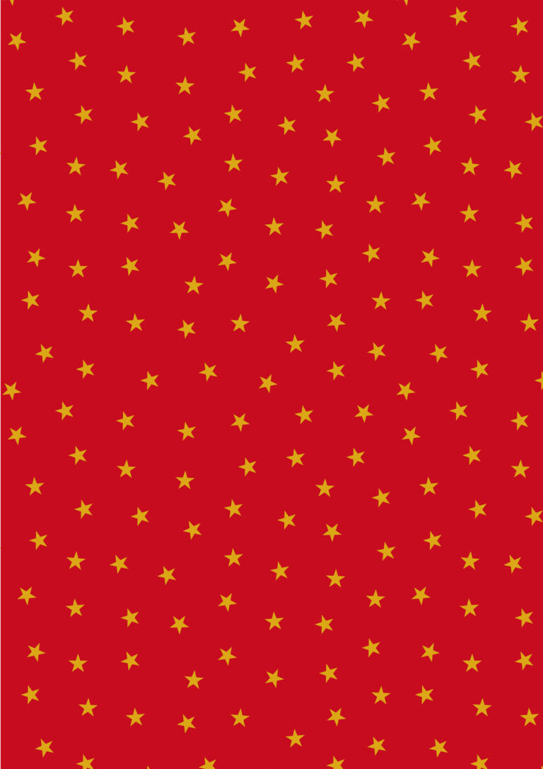 Christmas in Bluebell Wood Quilt Fabric - Gold Stars on Red - C143B