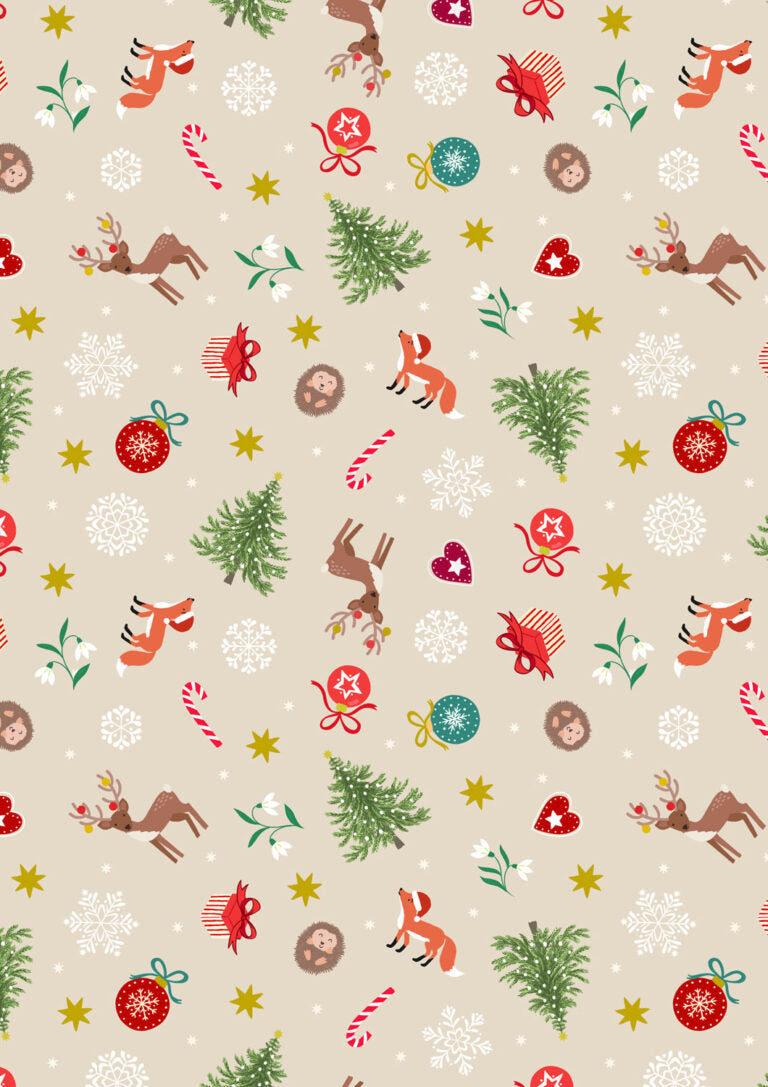 Christmas in Bluebell Wood Quilt Fabric - Scattered Festive on Cream - C141A