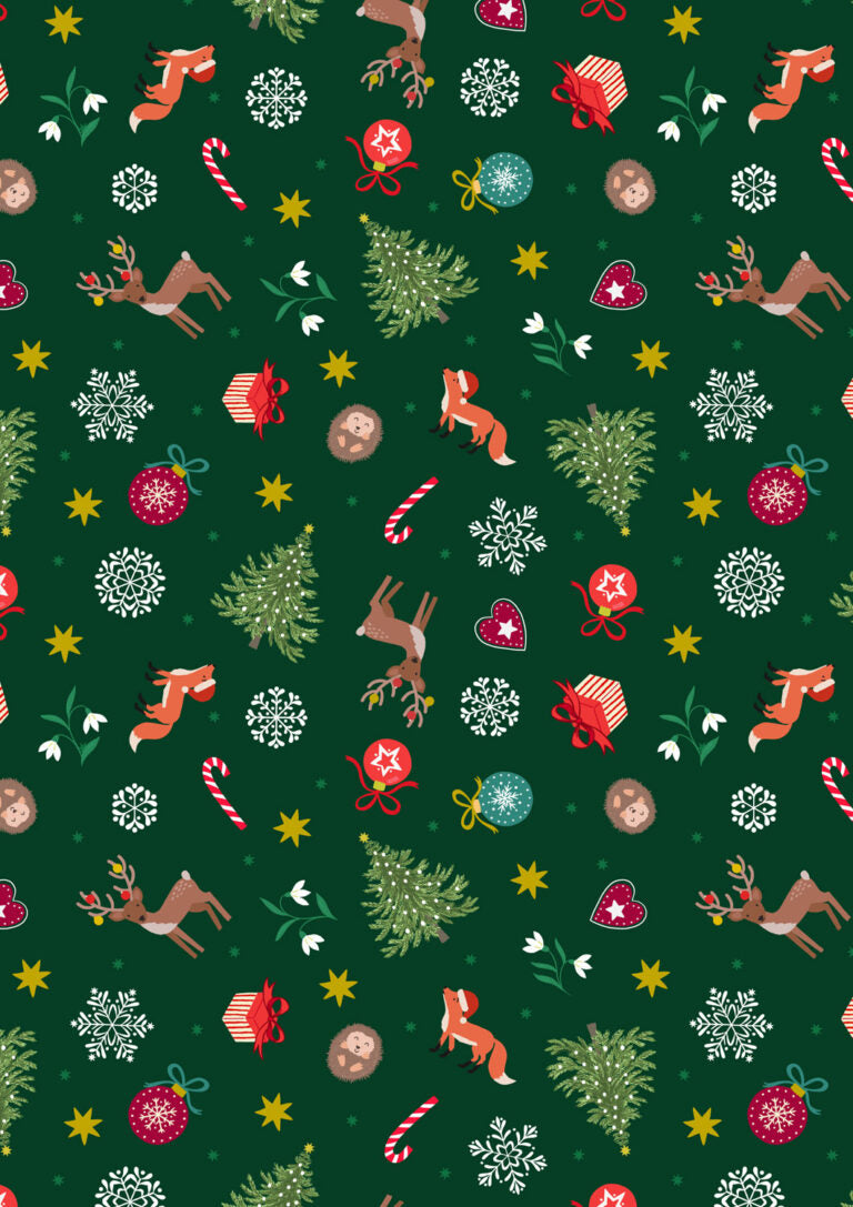 Christmas in Bluebell Wood Quilt Fabric - Scattered Festive on Green - C141C