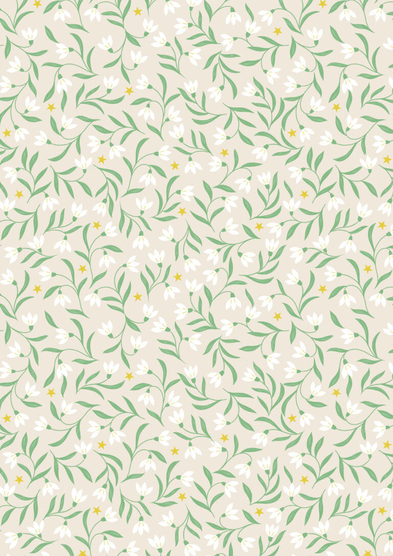 Christmas in Bluebell Wood Quilt Fabric - Snowdrops on Cream - C140A