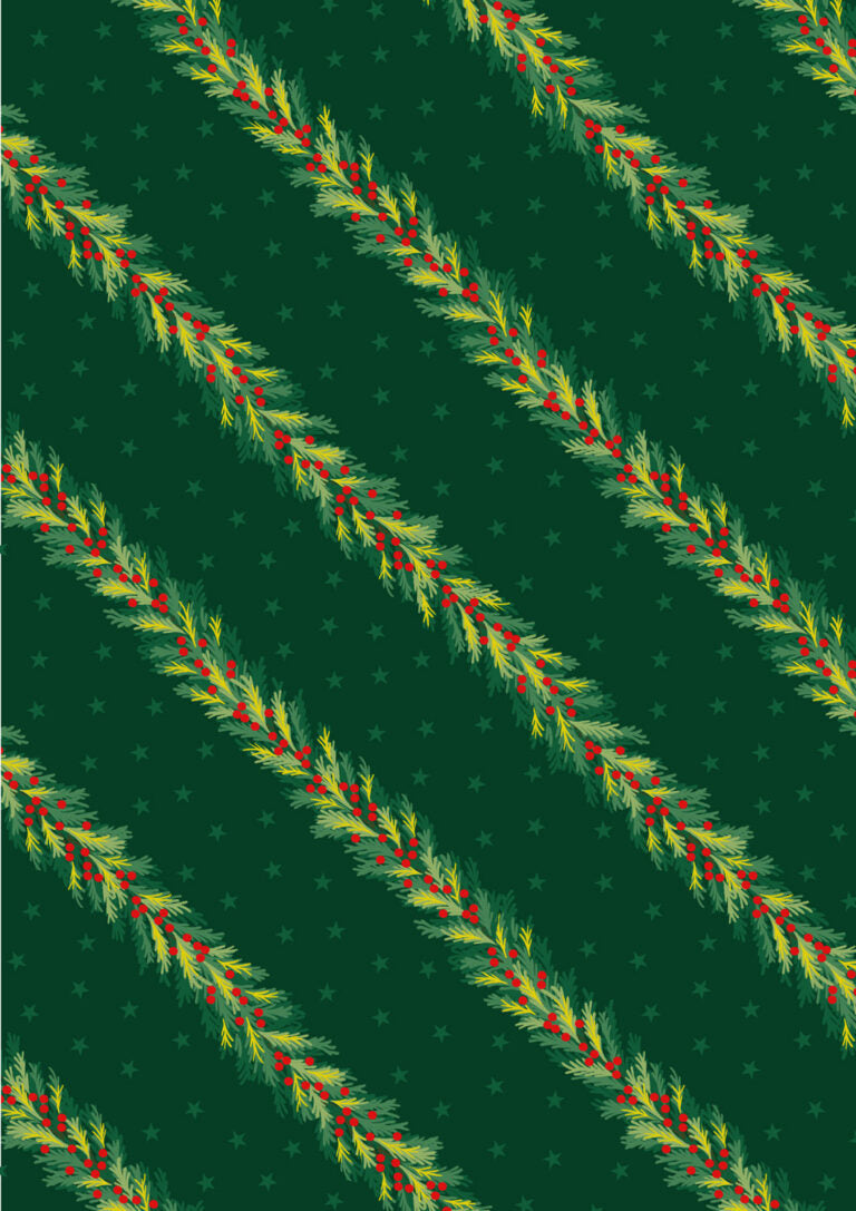 Christmas in Bluebell Wood Quilt Fabric - Spruce Garland on Christmas Green - C144C